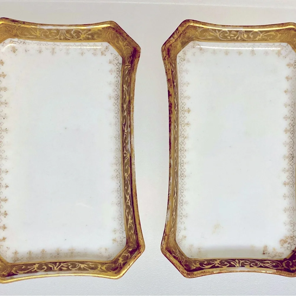 Limoges Porcelain Vanity Tray Set White with Gold Gilt Circa early 1900s